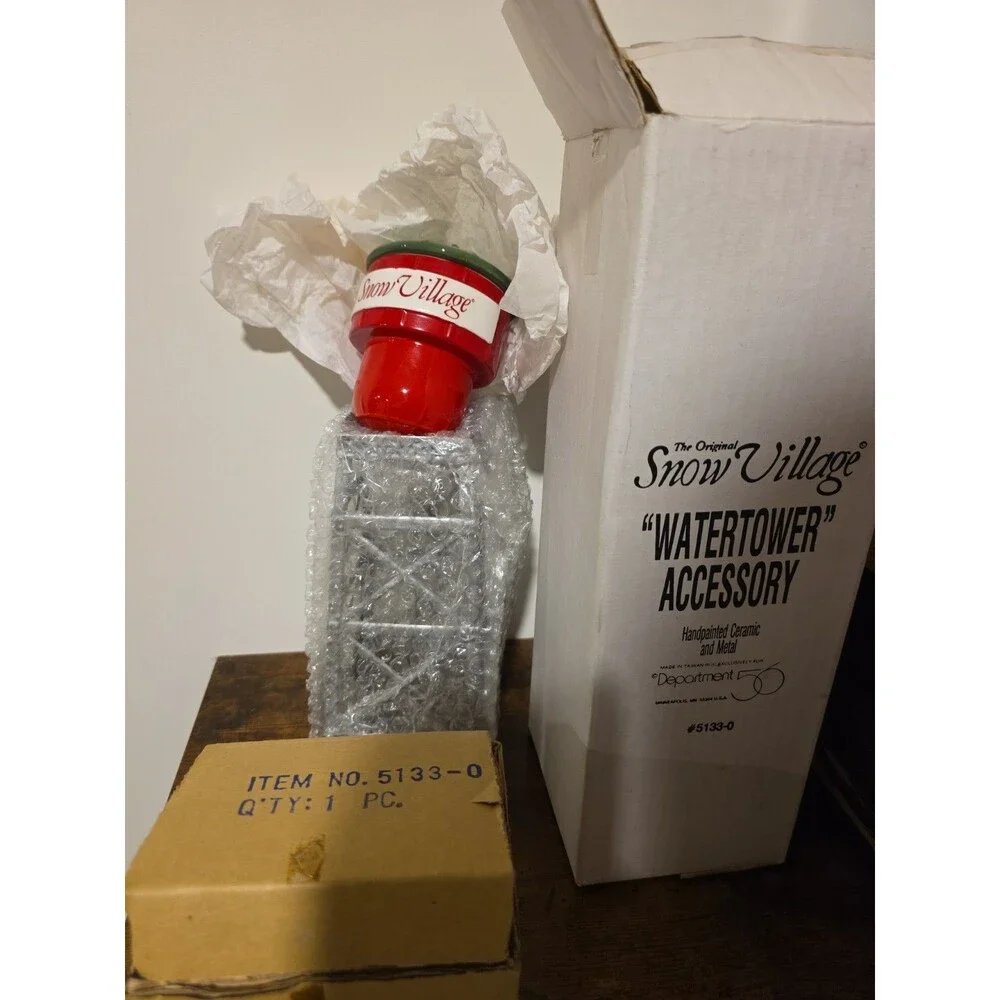Dept. 56 Snow Village Water Tower 5133-0 Vintage Red Ceramic Metal Accessory